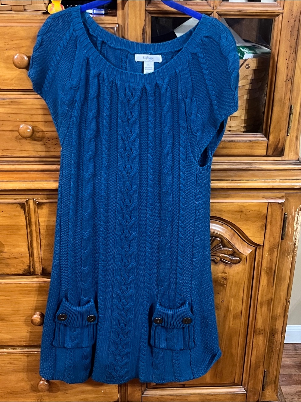 Style & Co. Teal Cable-Knit Pocket Dress